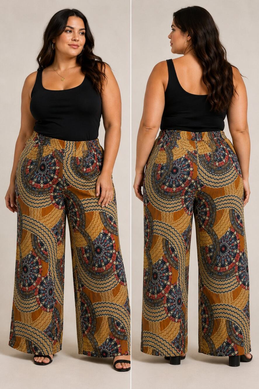 Ashley Stewart Boho Colorful Pull On Wide Leg Pants Womens Size 30 NWT Comfy